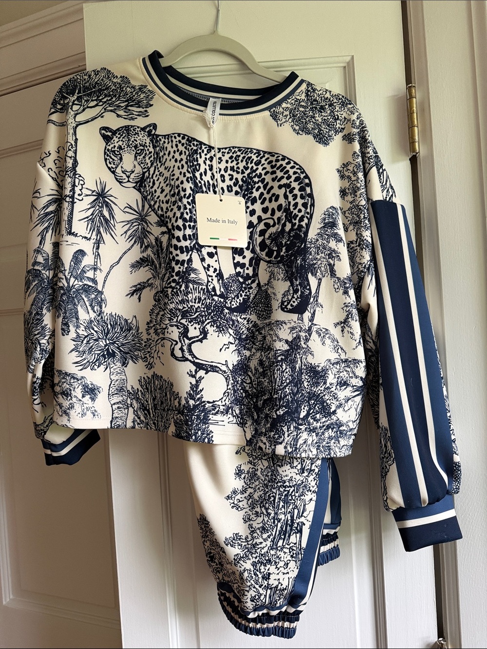 Leopard Print Top and Pants Set - Cream and Navy Leopard Print - NWT